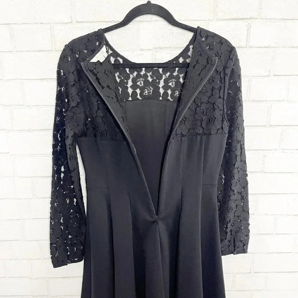 Boden Black Fit and Flare Midi Dress with Lace Sleeves Women's US Size 6 Regular - Picture 7 of 10